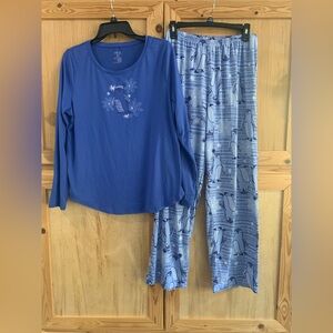 Women’s Hue Blue Penguin Pajama Set Sz L